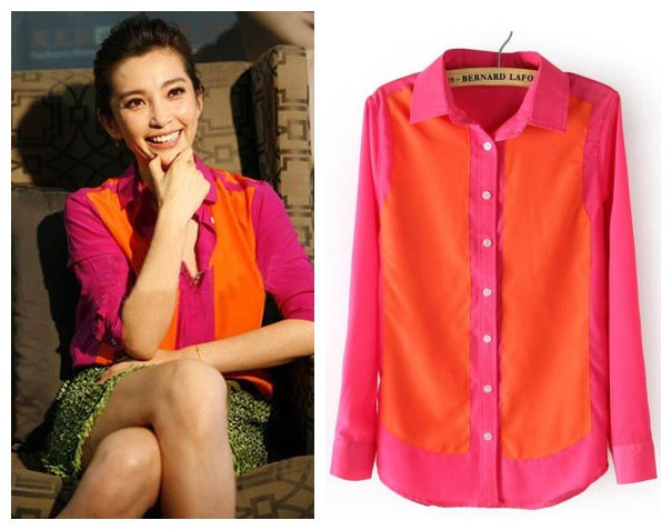 Free shipping Korean style 2012 women's spring colorant match slim long-sleeve women's shirt picture color S~L sizes