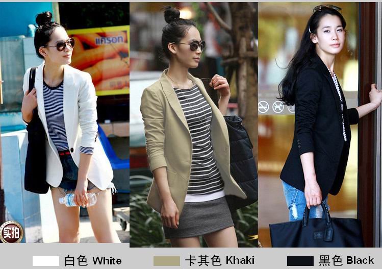 Free shipping Korean style fashion coats and jackets for women, one button, black/khaki/white, size XS, S, M, L, XL, XXL