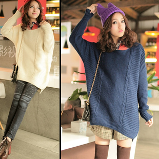 free shipping Korean version of casual fashion loose big yards plain bat sleeve the long section pullover AT02079