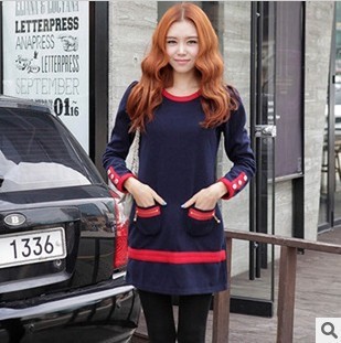 free shipping Korean version of the 2012 new autumn ladies patchwork  the color Slim long-sleeved knit winter Dress retail