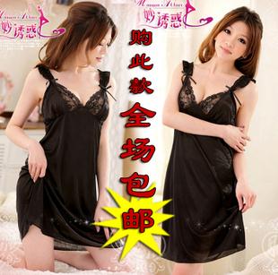 Free shipping Lace decoration usuginu nightgown perspectivity milk temptation sexy spaghetti strap sleepwear