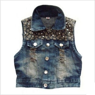 Free Shipping Lace Embroidery Special Design Fashion Demin Jackets for Lady Wholesale Woman Jeans Vest