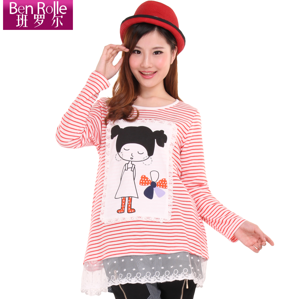 Free shipping Lace maternity top stripe T-shirt maternity clothing spring shirt