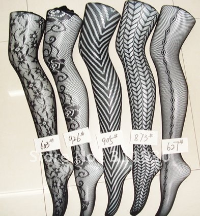 Free shipping, lace patterned pantyhose, assorted fashion pattern.