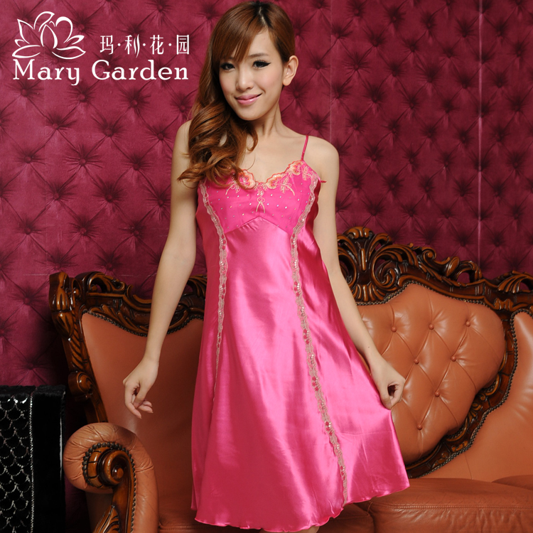 Free shipping Lace princess women's summer faux silk spaghetti strap sexy nightgown sleepwear