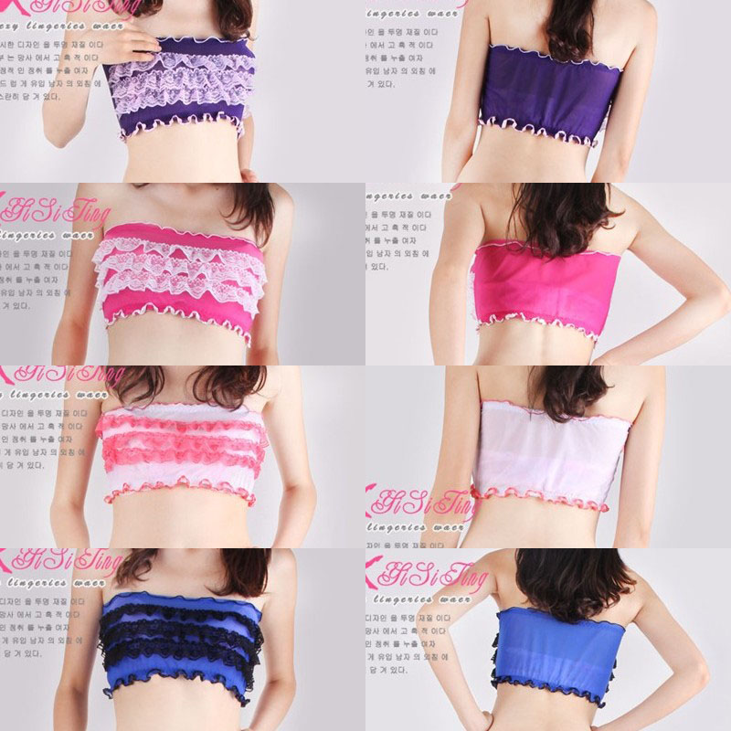 Free shipping Lace ruffle sexy tube top gauze transparent corset tube top temptation