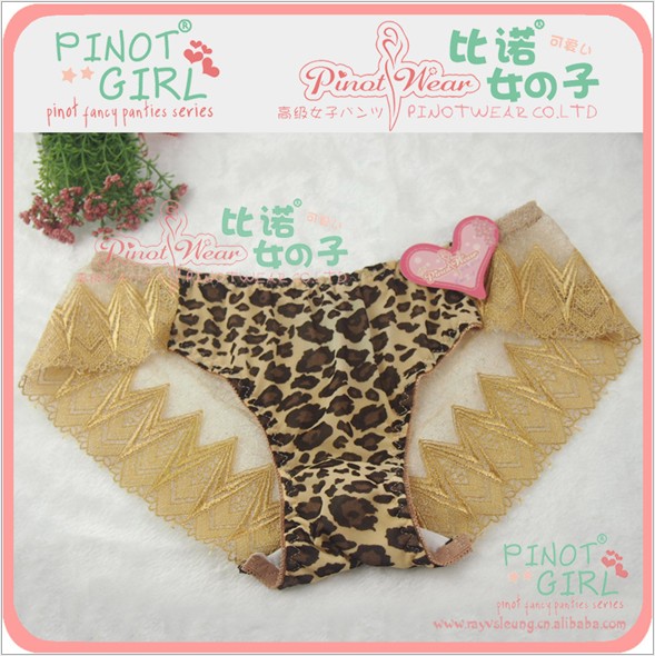 free shipping~  lace sexy leopard print underwear gauze embroidery female briefs panties wholesale