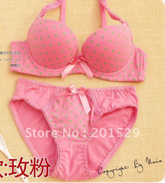 free shipping Lace sexy pink dot bra set underwear set wholesale&retail