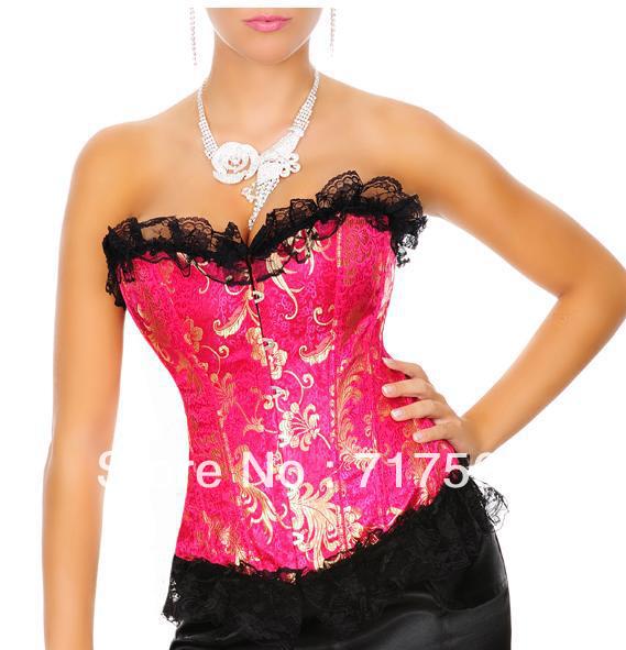 Free Shipping Lace Up Corset Sexy Lingerie with G-string Women Bustier Gothic Corset Slimming Shaper Black RoseRed