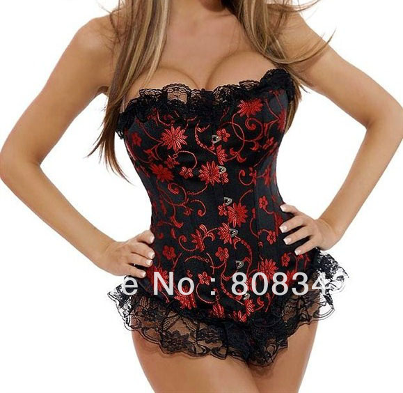 Free Shipping Lace Up Corset Sexy Lingerie with G-string Women Bustier Underwear Shaper Red MOQ 1 Piece 930