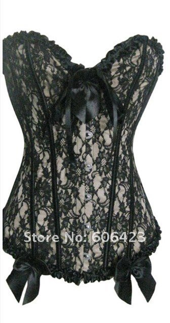 Free shipping!! Lace up Floral Black and Beige Corset Sexy Lingerie sexy bustier Underwear Shapewear wholesale retail Q2000