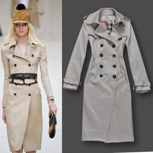 Free shipping Ladies' 2012 Newest Turn-down Collar Long Sleeve Shoulder Board Double-breasted Slim Wind Coat (ASXXL)