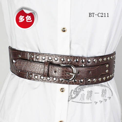 Free shipping Ladies Alligator Embossed Stud Leather Wide Elastic Stretch Belt  cBT-C211c Fashion Belts