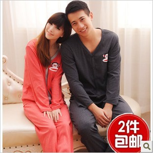 Free shipping + Ladies autumn and winter cotton long-sleeved lovers pajamas set home clothes