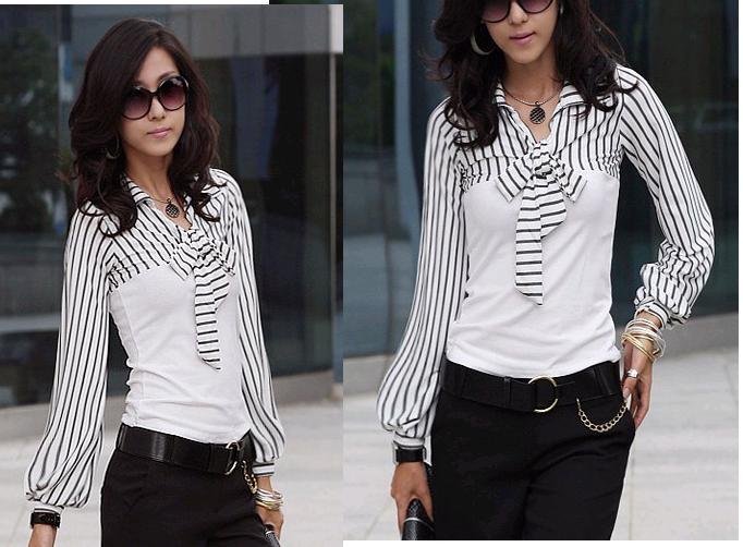 Free shipping ladies blouse/plus size shirt women big Size: L XL XXL XXXL white blouse /striped shirt