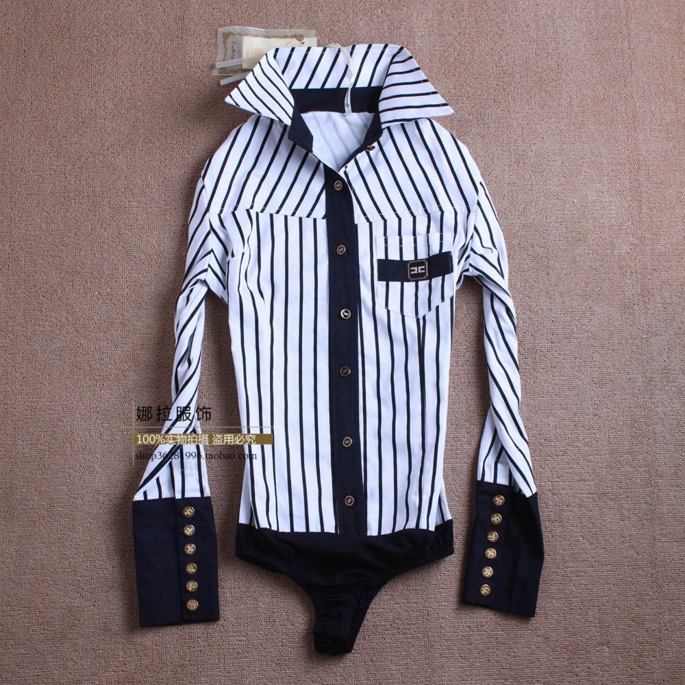 Free shipping!Ladies blouse tops standard chest female long-sleeve casual slim fit striped body shirt for women