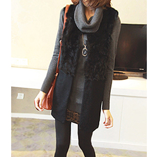 Free shipping Ladies elegant rabbit fur patchwork medium-long vest