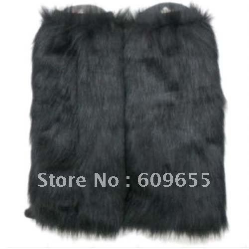 Free Shipping Ladies Fashion Black Woolen Fur Soft Leg Warmers