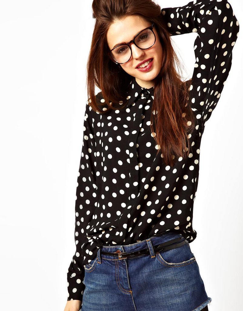 Free shipping,Ladies' fashion blouse black white polka dot  shirts women's long sleeve spring autumn tops turn down collar AB038