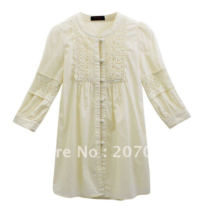 free shipping ladies fashion blouse  lace on placket and sleeve  /plus-size blouse  newly blouse