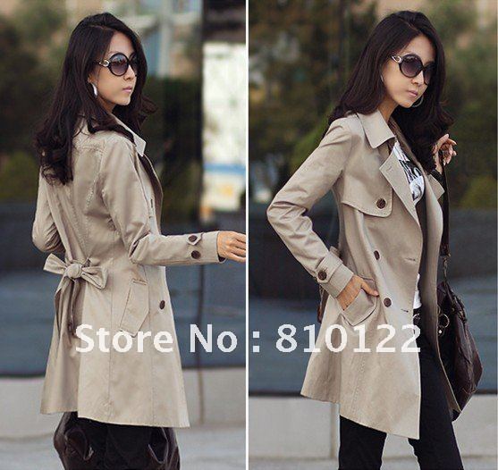 Free shipping ladies' fashion coat ladies' double button coat with belt 2 color