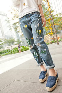 Free shipping ladies fashion doodle jeans