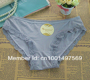 Free Shipping Ladies High Quality Lace Trim Cotton Brief