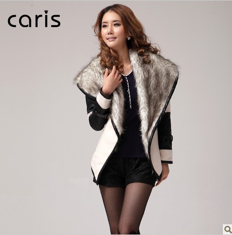 Free shipping + Ladies New Korean autumn winter faux fur collar wool coat