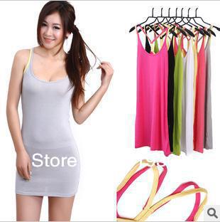 Free Shipping!!! Ladies sexy Modal seamless vest, women hit color long shirt Y style camisoles, leisure sport wear#CS04