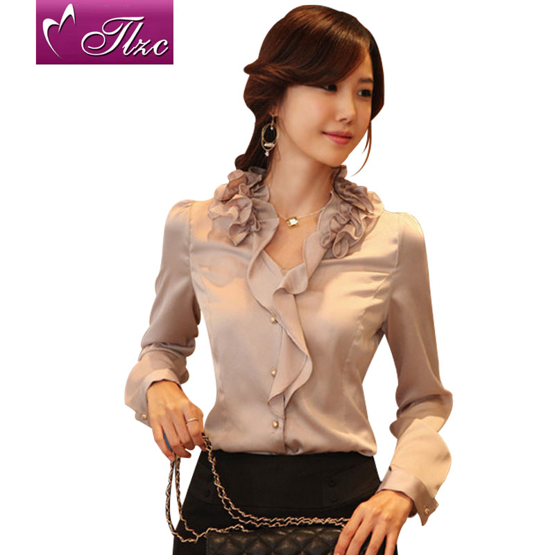 Free shipping ladies' shirt 2012 new fashionable OL style slim chiffon V-neck luxury ruffle collar shirt