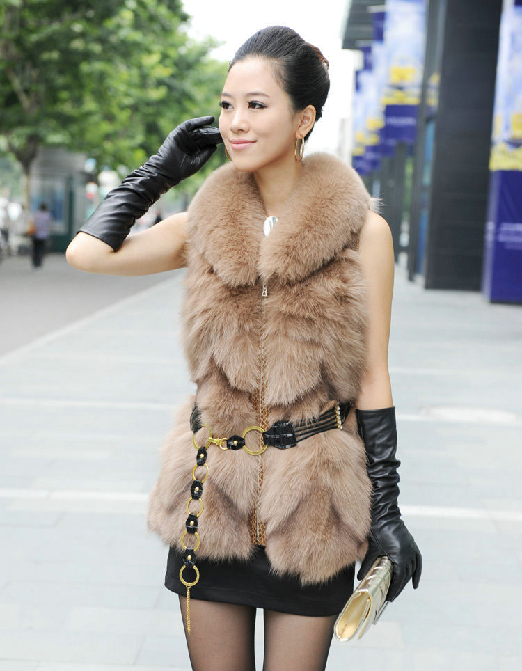 Free shipping ladies' vest 100% fox fur garment with high quality