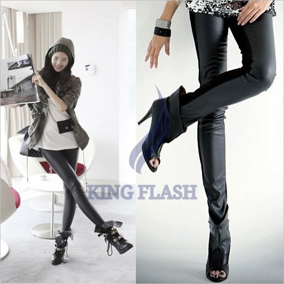 free shipping ladies Women's Sexy Wet Look Shiny Faux Leather Leggings Pants Treggings Tights Black