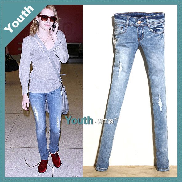 free shipping lady Cat scratch trousers/lady pants/slim jeans/designer brand jeans/denim  8003