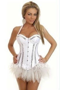 Free Shipping Lady Corset Sexy Lingerie with G-string Bustier Intimate Underwear Hot  Dress Corset White color MOQ 1piece  1012