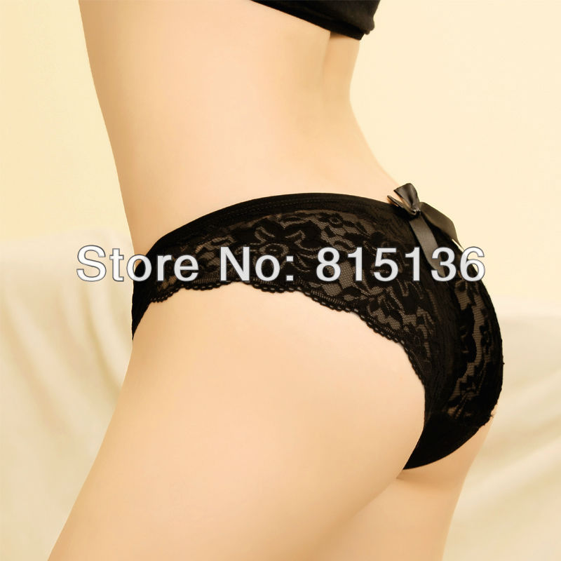 Free shipping Lady cutout sexy lace panties transparent yarn bow trigonometric low-waist female underwear panties 8pcs/lot