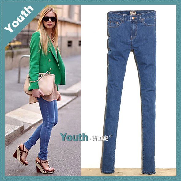 free shipping lady mid waist pencil trousers/lady pants/slim jeans/designer brand jeans/denim