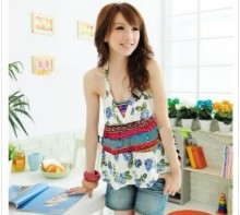 Free shipping Lady's Beautiful Flower Printed Halter Blousee