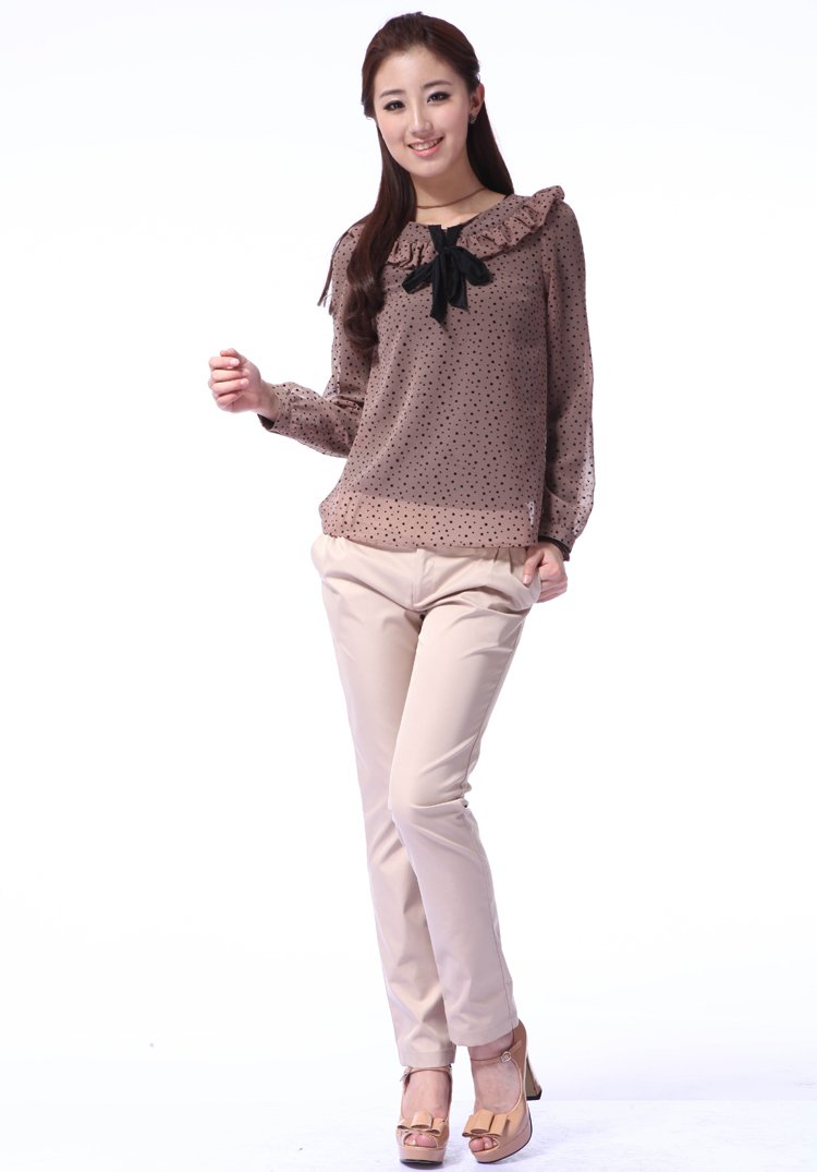 Free shipping Lady's fashioon chiffon top, long sleeve shirt blouse