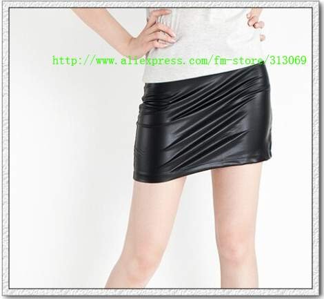 free shipping, lady's Imitation leather zip skirt, wholesale 2pcs/lot