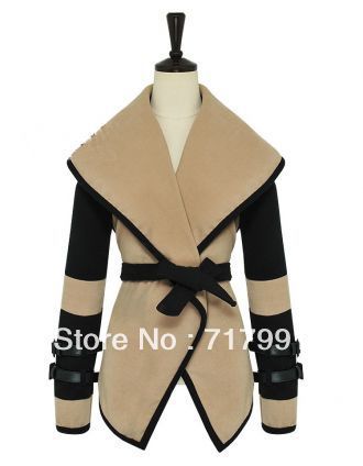 Free Shipping Lady's New Stylish Coffee And Black Slim Large Collar Shawl Waistcoat