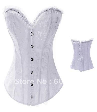 Free shipping Lady's Sexy Lace Corset Bustier Costume Lingerie + G-string Garter