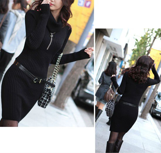 [Free Shipping] Lady's Sweater Slim woolen kitwear Dress High Collar 4 colors!!! W013 Wholesale & Retail