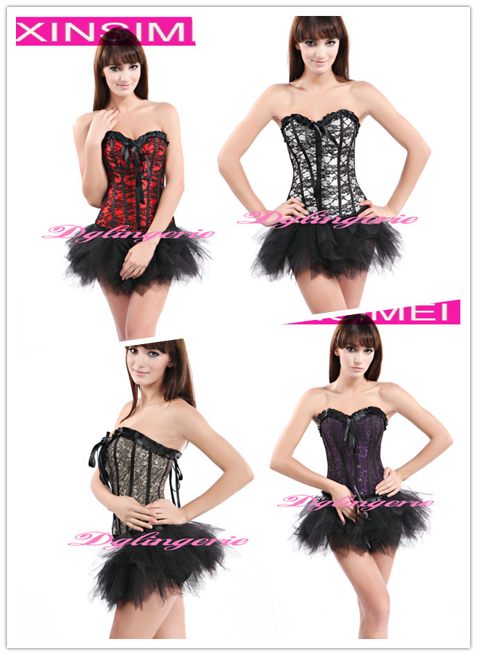 Free Shipping ! Lady Sexy Corset  With Petticoat ,Four Colours