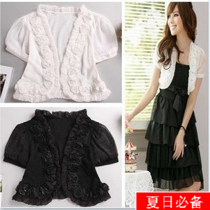 Free shipping lady short-sleeve coat ,women's  chiffon laciness cape waistcoat, lady chiffon  shawl jacket