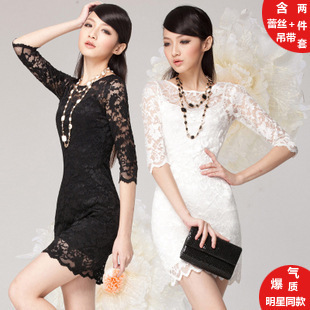 free shipping Lady women's 2012 autumn female full lace decoration dress cutout sexy slinky one-piece dress slim hip