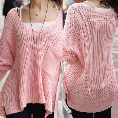 Free shipping ladys round neck knit pullover Cardigan Knit wool sweater tops 2 colors uk size  WS26