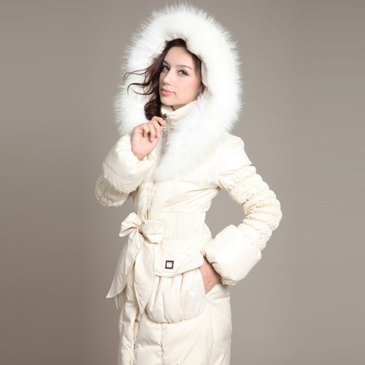 free shipping,  large fur collar cashmere slim down coat 7918