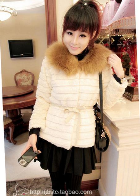 Free shipping Large fur collar rabbit hair Leather grass coat soft, long-sleeved fur coat jacket coat ladies