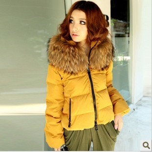 Free shipping ! Large fur collar thickening down coat luxury female short design Women women's