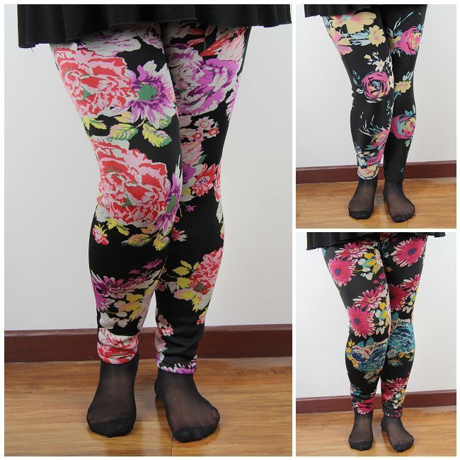 Free shipping Large plus size flower fancy warm pants plus velvet pants basic trousers warm pants good quality